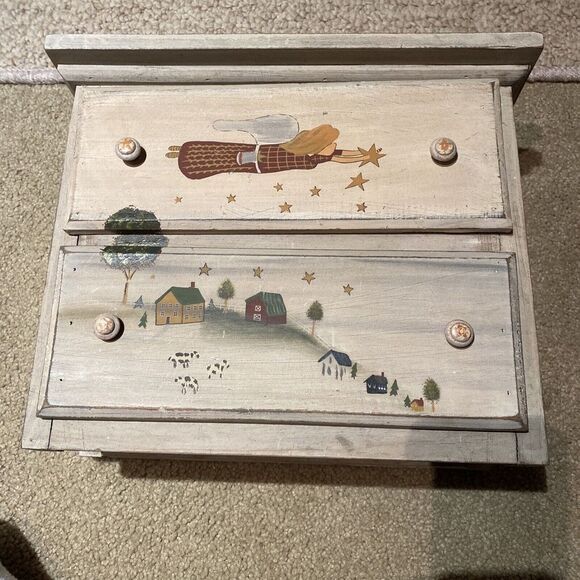 Other - Vintage jewelry box 2 drawer mini hand painted dresser Adorable trinket box